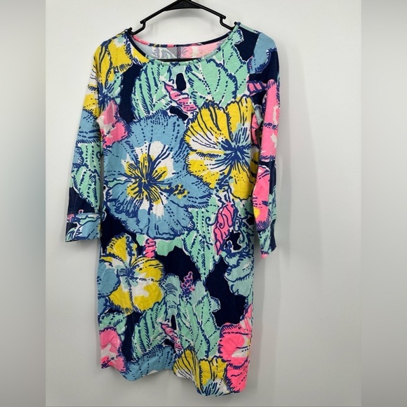 LILLY PULITZER Marlowe Pima Cotton Dress Hibiscus Floral Print Women's XS - Picture 1 of 3